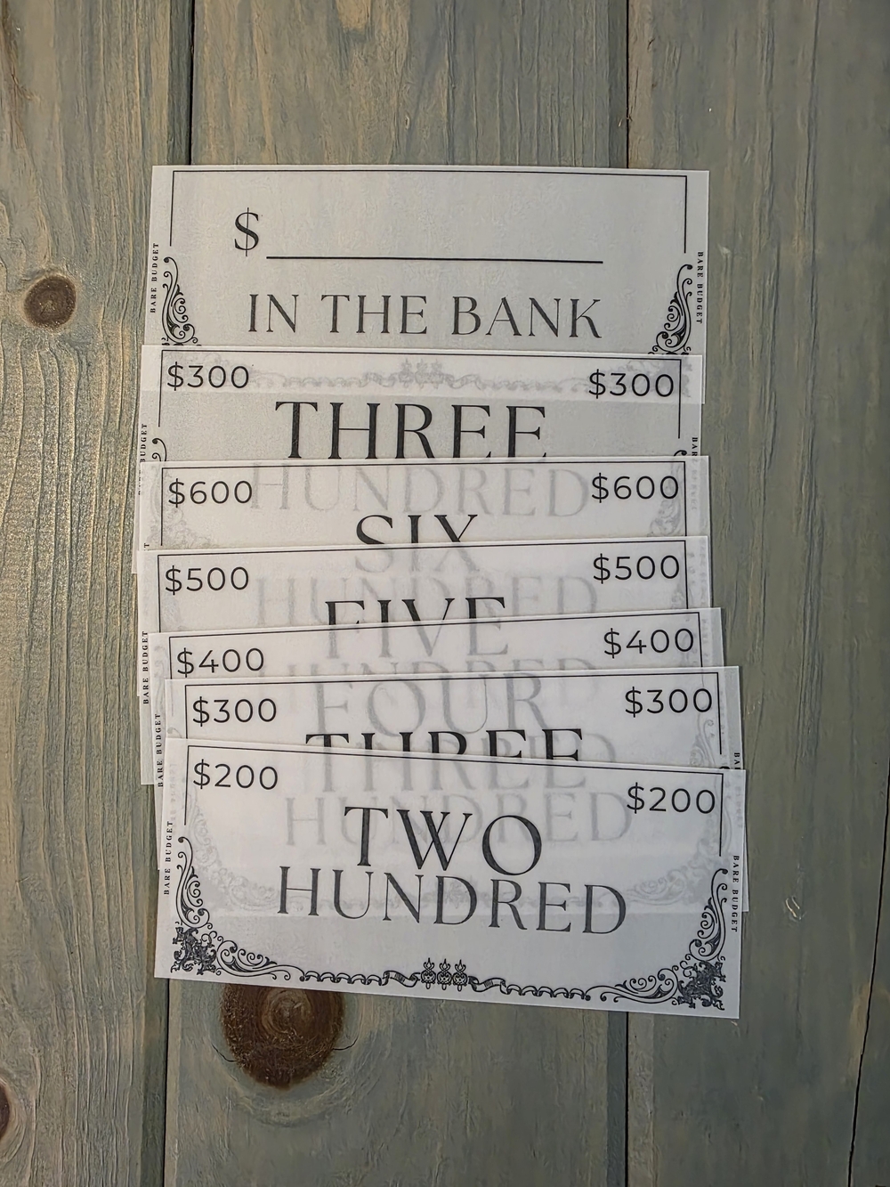 A6 Bare Budget Cash Place Holders Set Of 7